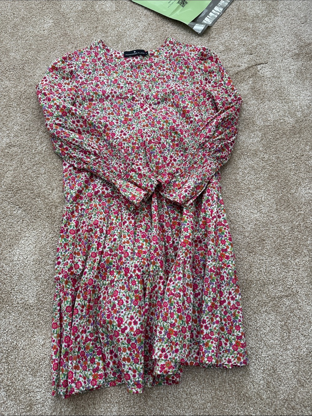 Floral Long Sleeve Tiered Mini Dress - Pink